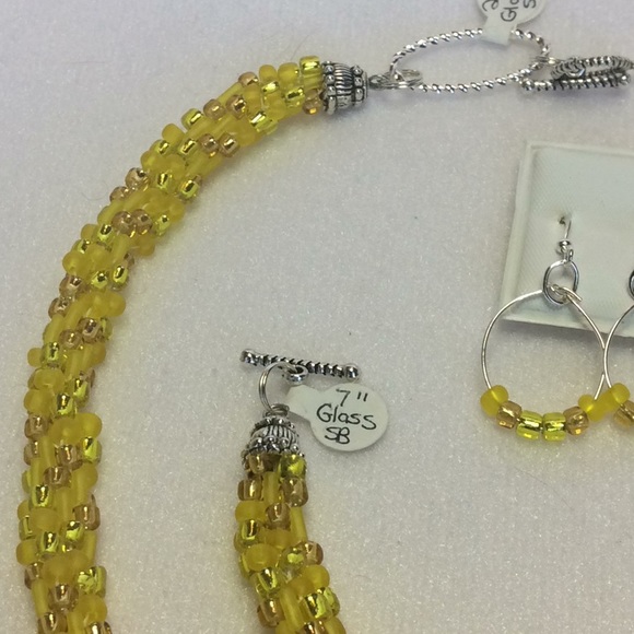 FINAL SALE PRICE Sparkling Matte, Shiny Yellow 3 Piece Jewelry Set - Picture 5 of 5